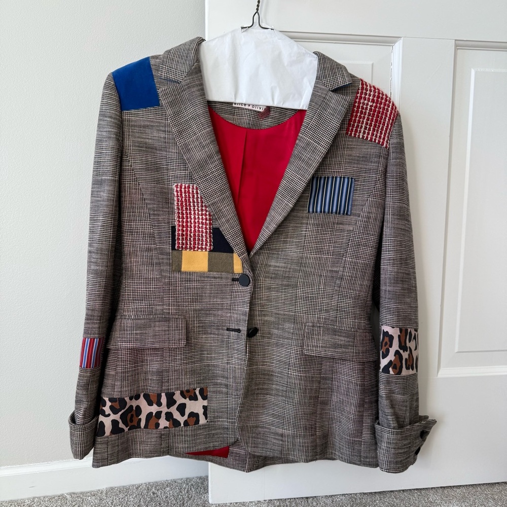 Alice and Olivia Pauline Plaid Patchwork Blazer Jacket